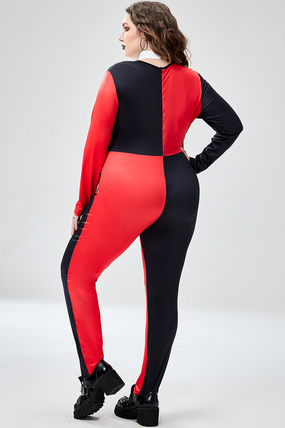 Xpluswear Design Plus Size Casual Halloween Costume Red All Over Print Long Sleeve Knitted Jumpsuit [Pre-Order]