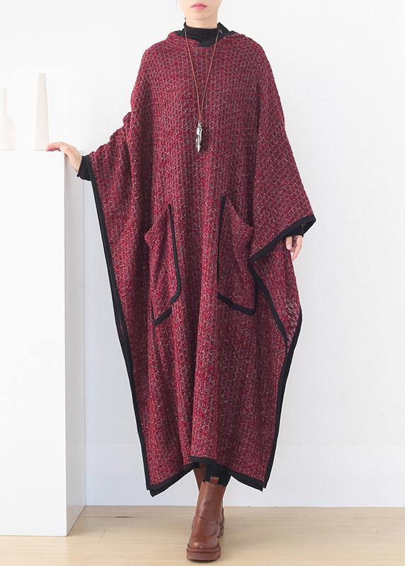Luxury burgundy woolen outwear oversize hooded large hem long outwear
