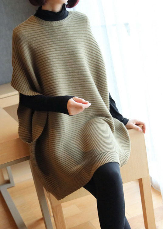 French Light Green O-Neck fashion Patchwork Fall Knit Knit Vest