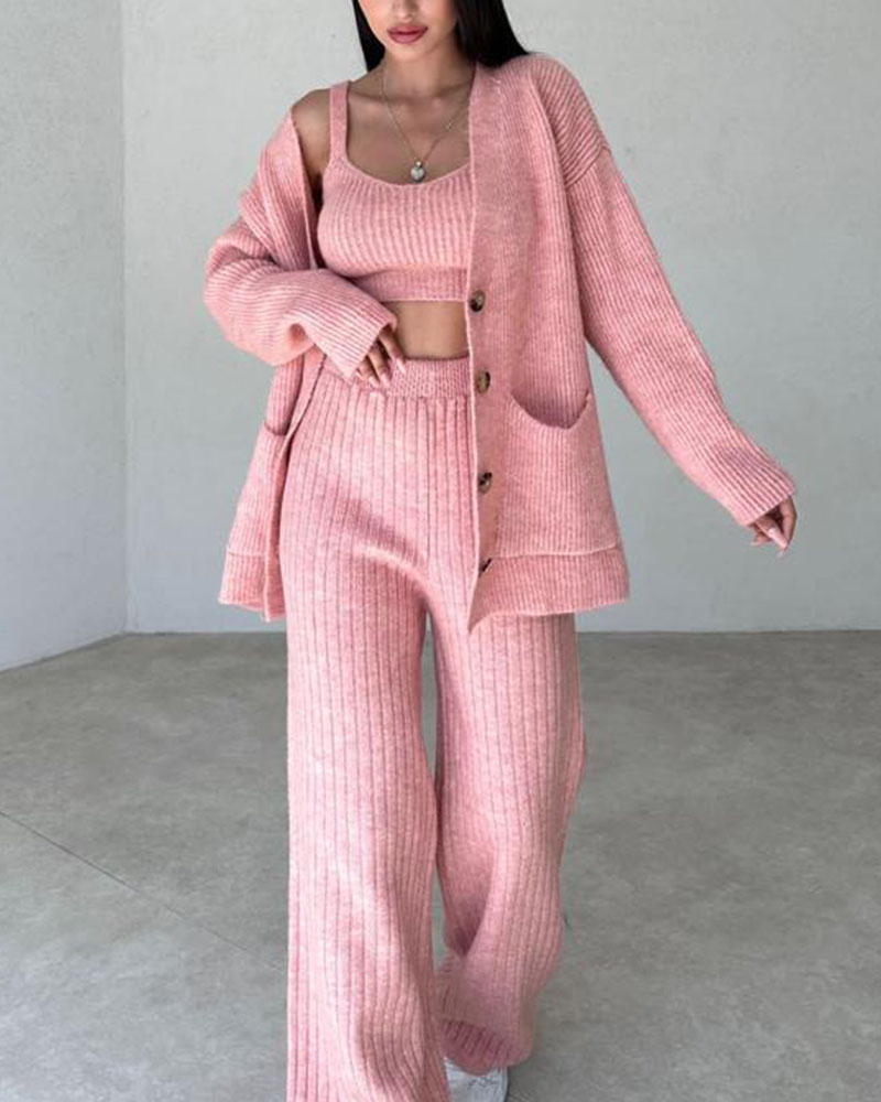 Casual minimalist style knitted three-piece set