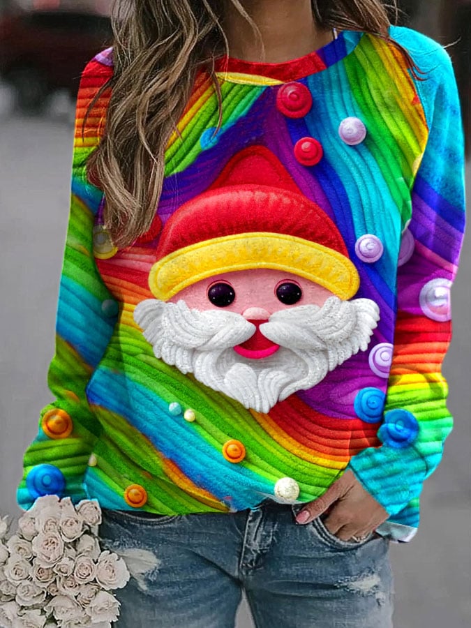 Women's Christmas Hippie Style Funny Santa Printed Sweatshirt
