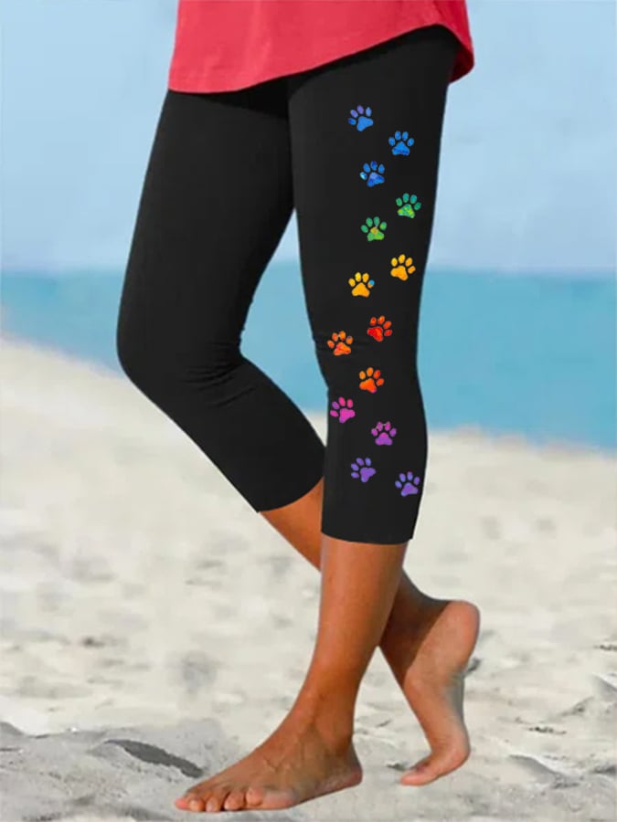 Women's Colorful Dog Paw Print Leggings