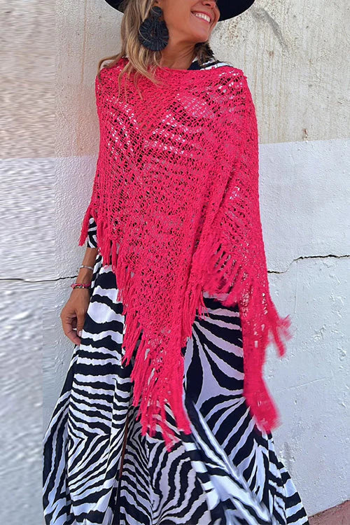 Trixiedress Stylish Hollow Out Crochet Tassel Poncho Sweater