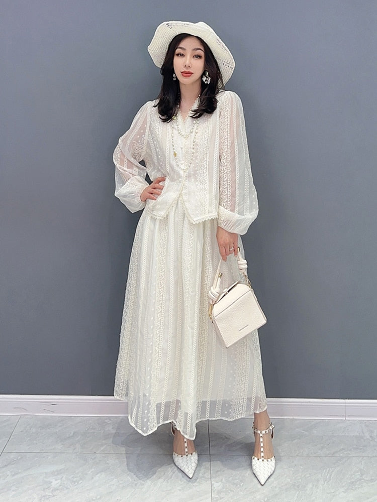 Celine Mesh Puff Sleeves Top & Skirt 2-Piece Set