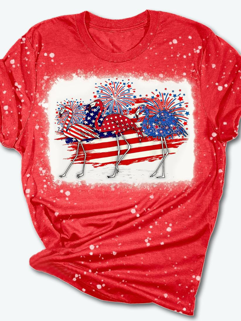 American Flag Flamingo Print Crew Neck T-Shirt1